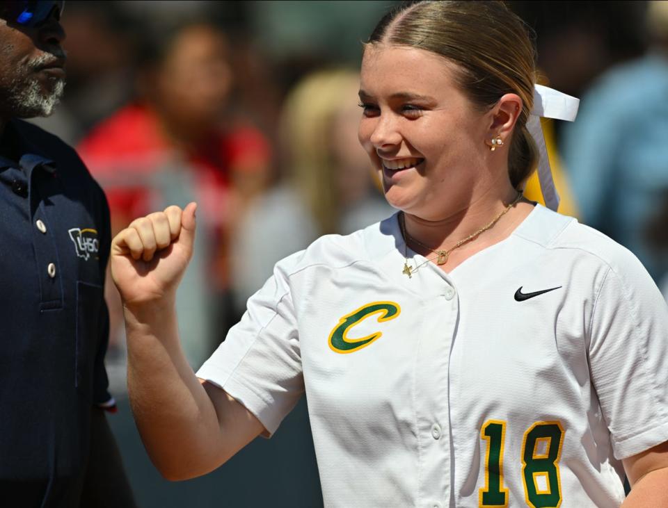 Calvary's DJ Lynch vs. North DeSoto softball Friday afternoon, March 29, 2024, at North DeSoto.