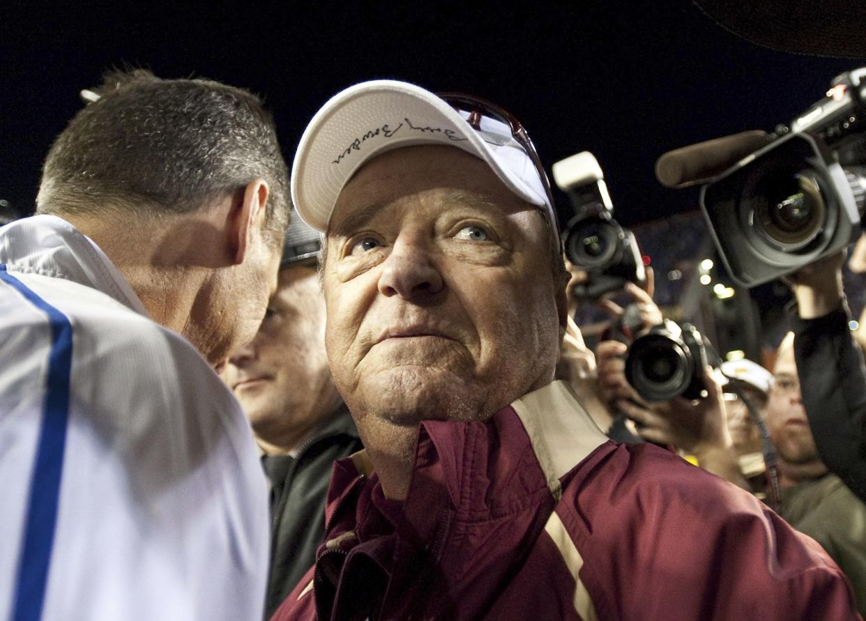 The Hall of Fame college football coach Bobby Bowden died Sunday, Aug. 8, 2021, after a battle with pancreatic cancer. He was 91. Exuding charm and wit, Bowden led Florida State to two national championships and a record of 315-98-4 during his 34 seasons with the Seminoles. In all, Bowden had 377 wins during his 40 years in major college coaching.