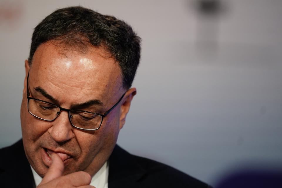 Nail biting times for Governor Andrew Bailey and the rest of the Bank of England’s rate-setting Monetary Policy Committee (Jordan Pettitt/PA) (PA Wire)