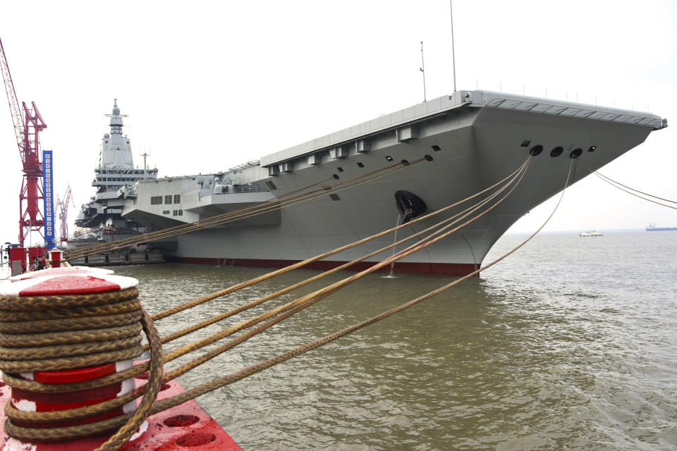 中國第三艘航空母艦福建號準備進行首次海試。／圖片來源：Associated Press