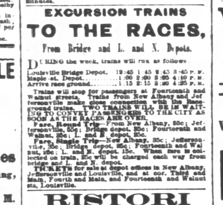 The train schedule to the first Kentucky Derby as it appeared in the May 17, 1875, edition of The Courier Journal.