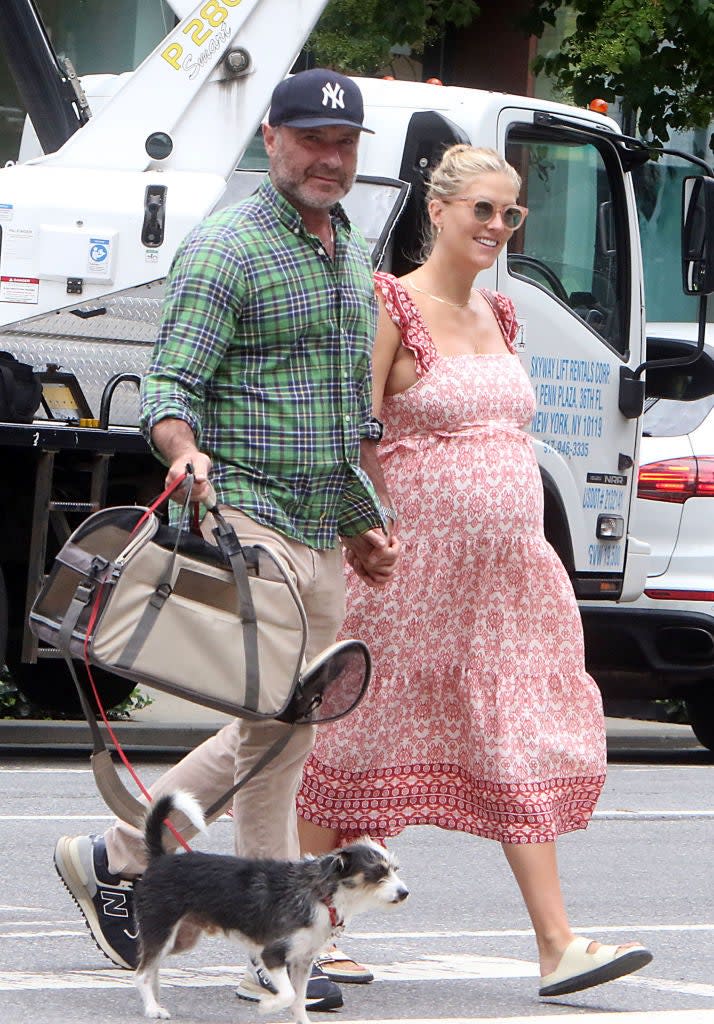 Liev Schreiber and Taylor Neisen are seen on August 14, 2023 in New York City. 