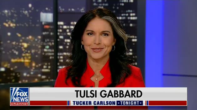 Tulsi Gabbard fills in for Tucker Carlson on his eponymous Fox News show. (Photo: Fox News)