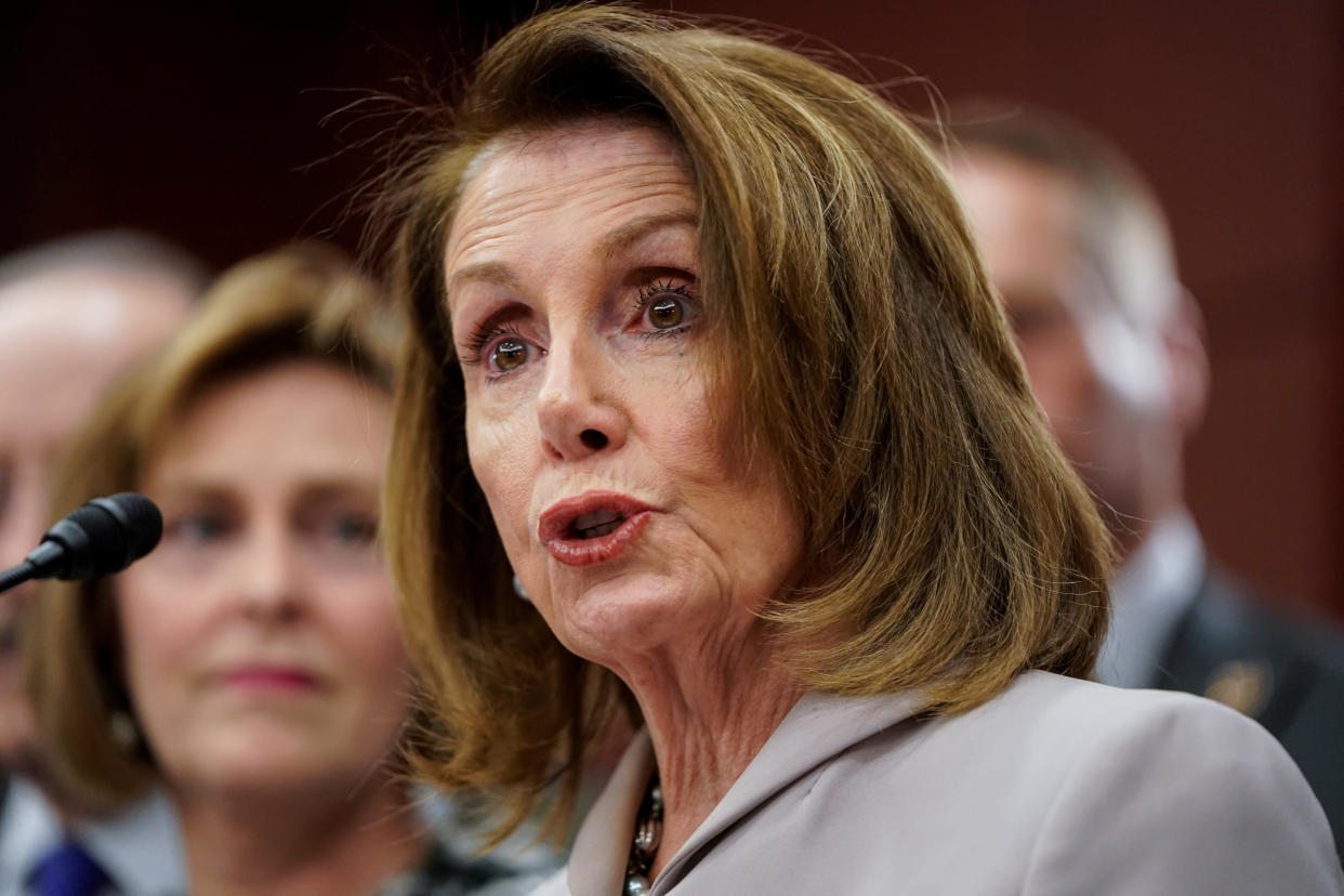 Speaker of the House Nancy Pelosi speaks during the introduction of the Climate Action Now Act on Capitol Hill on Wednesday. (Photo: Joshua Roberts/Reuters)