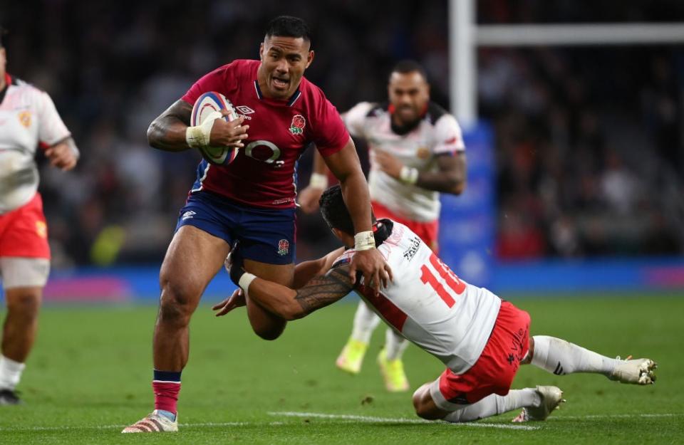 Welcome back! Manu Tuilagi showed he was back to his rampaging best as he consistently broke Tonga’s lines  (Getty)