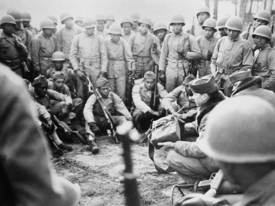 United States Marines in training at Montford Point, near Camp Lejeune, Jacksonville, North Carolina, 1945.