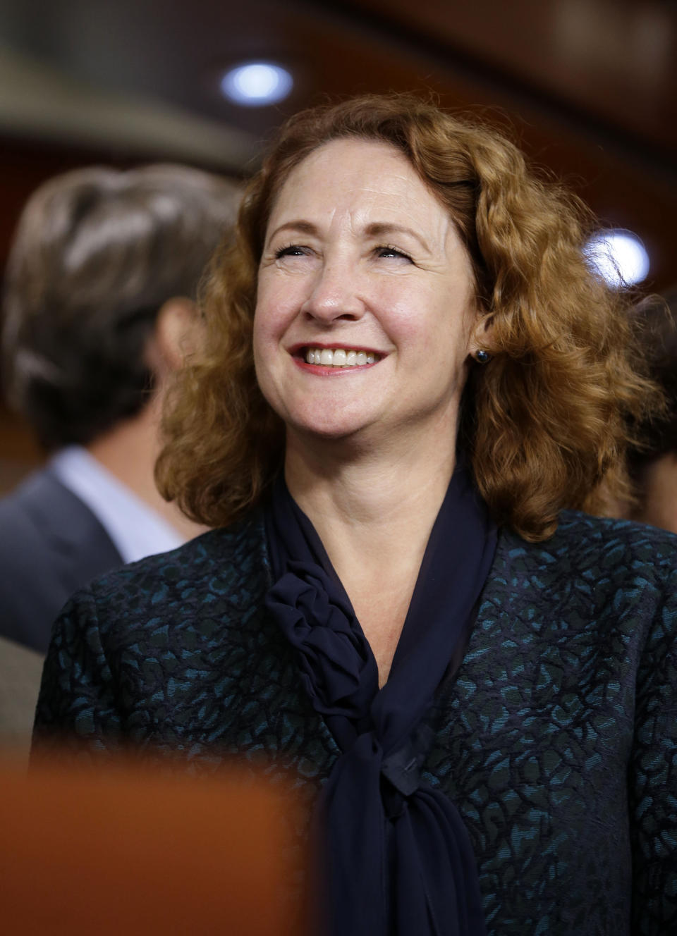 Rep.-elect Elizabeth Esty, D-Conn. is seen on stage during a news conference with newly elected Democratic House members, on Capitol Hill in Washington, Tuesday, Nov. 13, 2012. (AP Photo/Pablo Martinez Monsivais) 