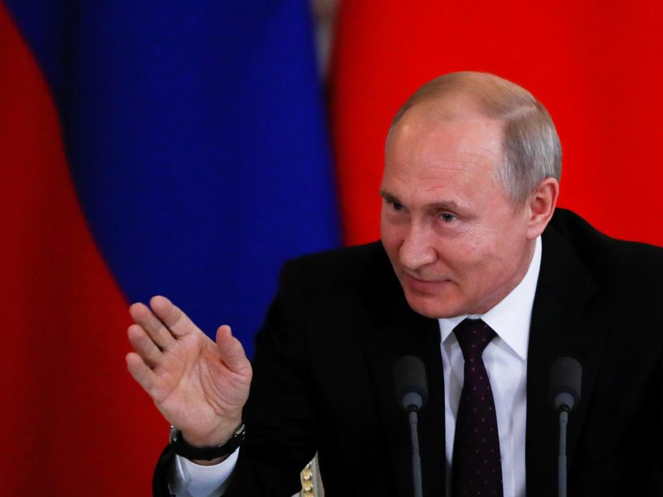 Russian President Vladimir Putin gestures as he attends a news conference with his Chinese counterpart Xi Jinping (not pictured) after their meeting at the Kremlin in Moscow, Russia, June 5, 2019. REUTERS/Evgenia Novozhenina