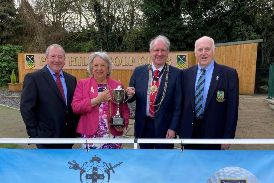 Pike Hills captain, Darren Starkey and chairman, Martin Robinson with the Lady Mayoress, Lynda Carr and Lord Mayor, cllr David Carr <i>(Image: UGC)</i>