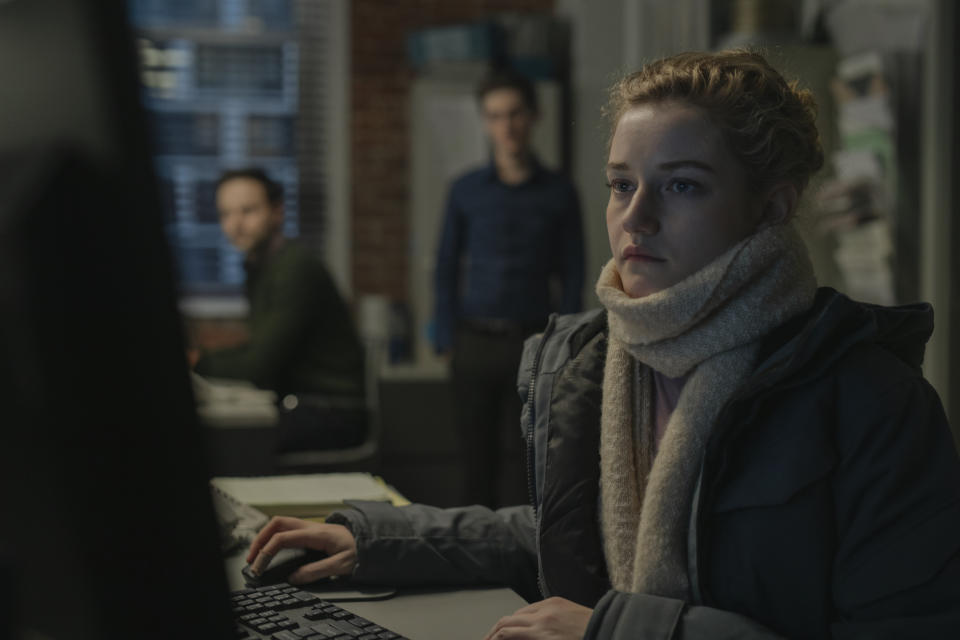 This image released by Bleecker Street shows Julia Garner in a scene from "The Assistant." (Ty Johnson/Bleecker Street via