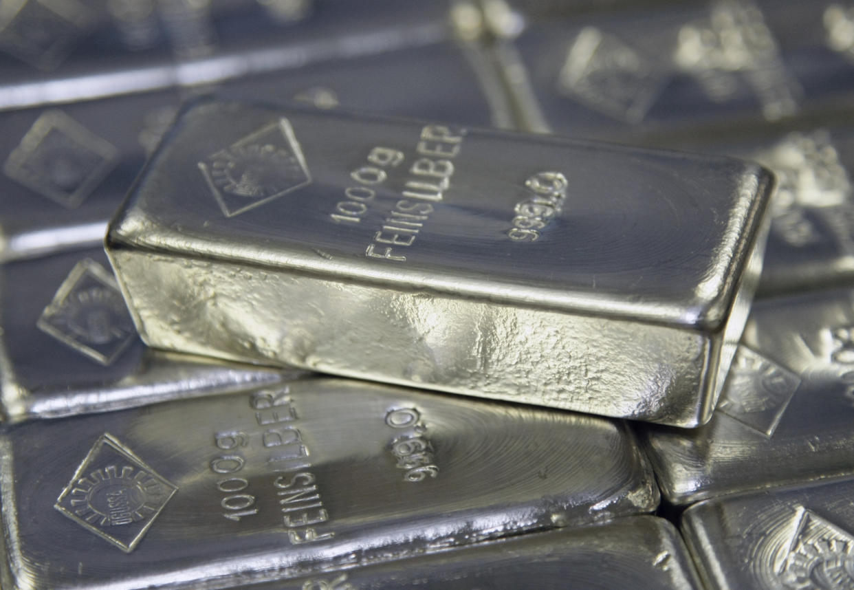 Silver bars are displayed in the Austrian Gold and Silver Separating Plant Oegussa in Vienna (Reuters)