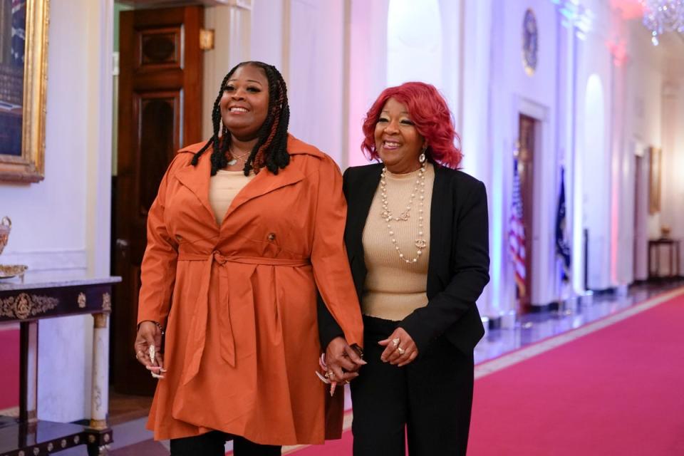 Shaye Moss, left, and her mother Ruby Freeman were awarded Presidential Citizens Medal honours at the White House in January. (AP)