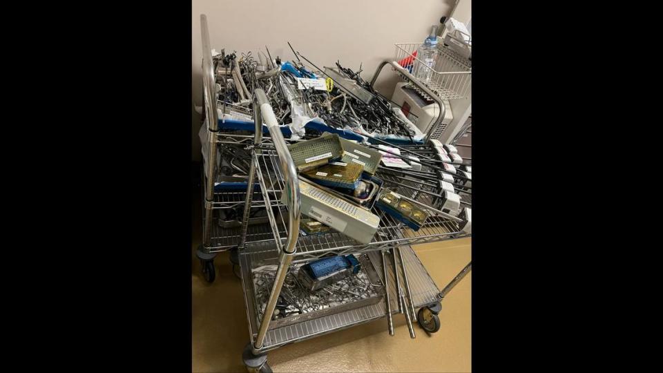 Elizabeth Bell, who served as the Sterile Processing Manager at Saint Luke’s Health System until she was fired in July 2023, said she photographed two carts filled with instruments that were in use, but were not up to standards, that she said she had to hide during a follow-up inspection of the hospital by The Joint Commission.