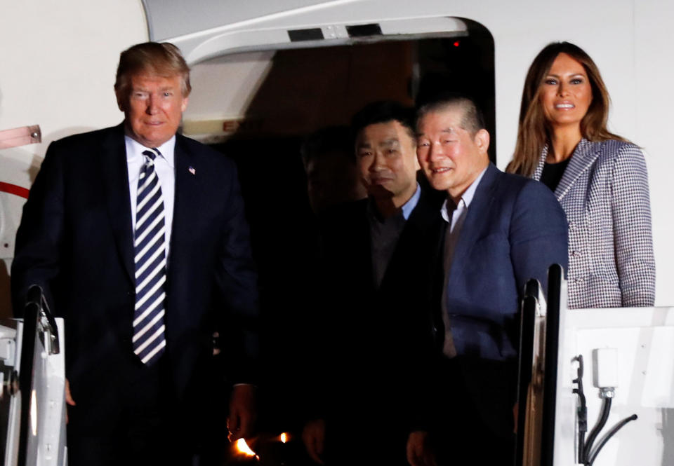 First lady Melania Trump's last public appearance was on May 10, when she and President Donald Trump welcomed the return of hostages held in North Korea. (Photo: Jim Bourg / Reuters)