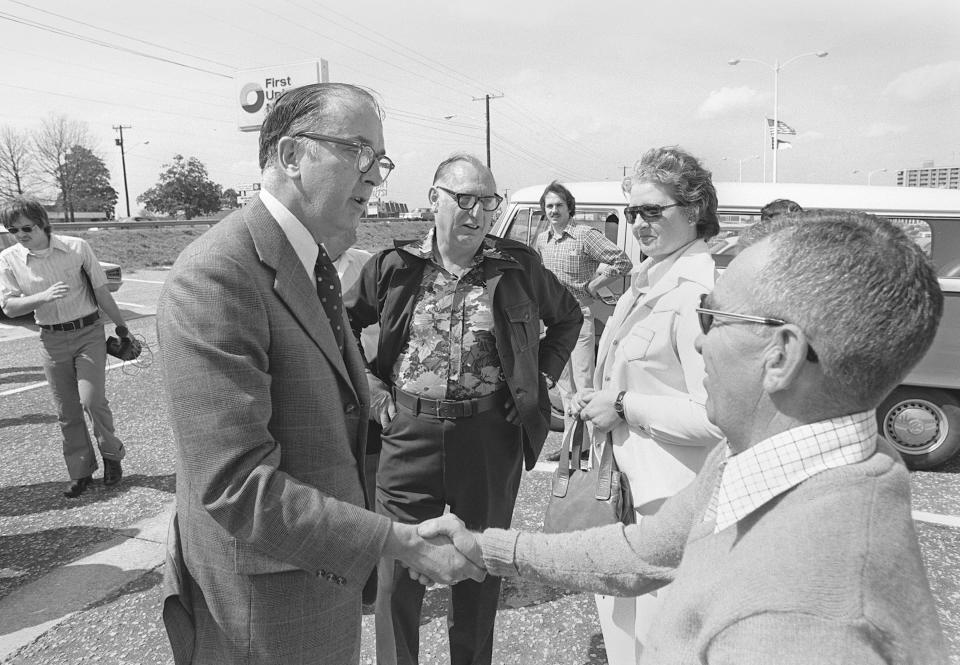 Senator Jesse Helms at a Ronald Reagan rally at Eutaw Shopping Center in Fayetteville March 20, 1976. 