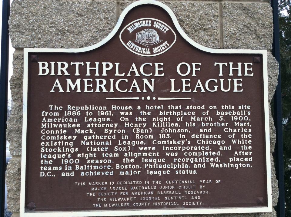 A plaque on the founding of the American League is on the northwest corner of North Old World Third Street and West Kilbourn Avenue.