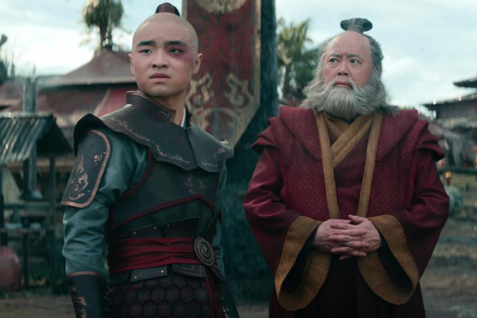 Dallas Liu as Prince Zuko and Paul Sun-Hyung Lee as Iroh in season 1 of Avatar: The Last Airbender.