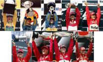 Schumacher winning several F1 trophies on (L-R) August 30, 1992, March 24, 1994, July 02,1995, September 24, 2000, August 19, 2001, April 14, 2002, May 18, 2003, March 07, 2004 and October 01, 2006. (Reuters)