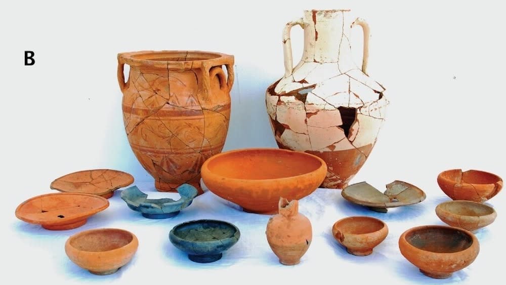  A selection of pottery that includes bowls and jugs.  