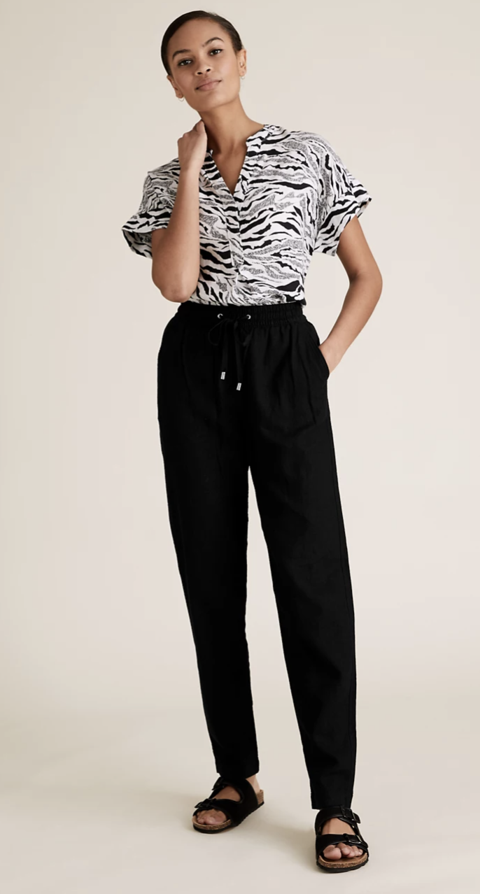 Linen Tapered Ankle Grazer Trousers, $42.50,