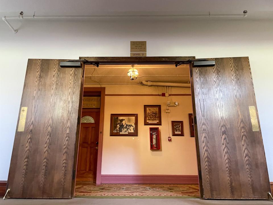 The doors to the second floor of the Hotel Colorado.