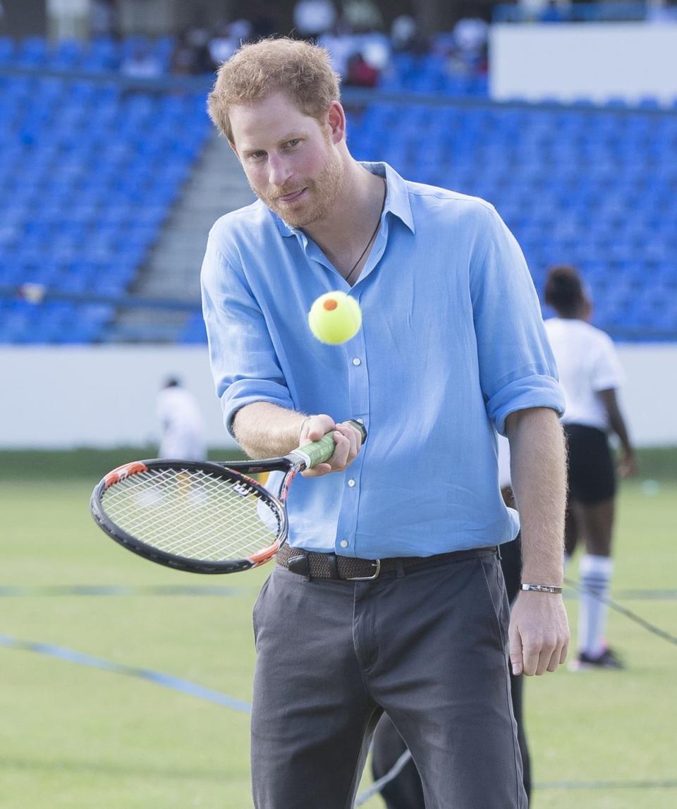 <p>Prince Harry working on his form at the Sir Vivian Richards Stadium.</p>