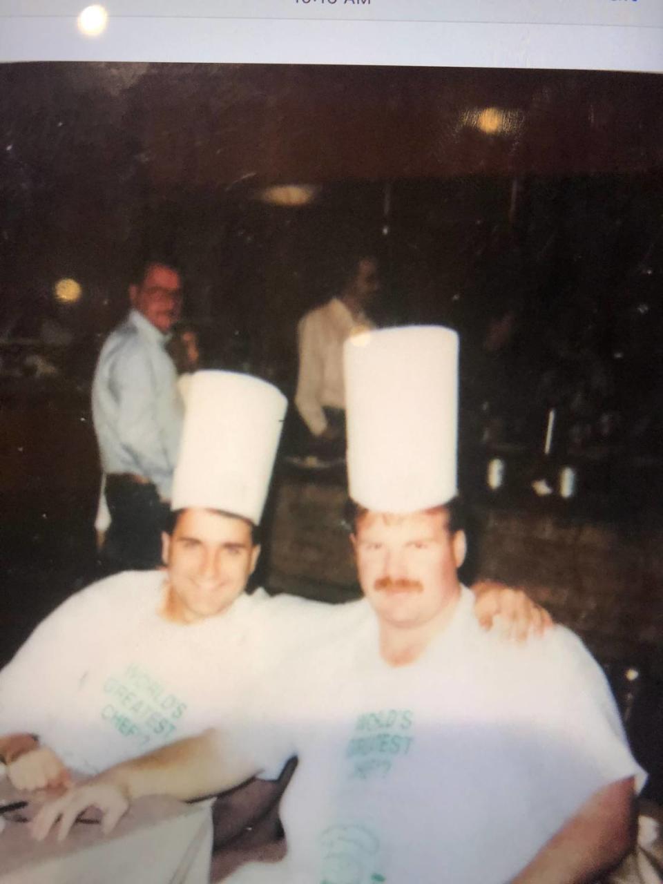 Andy Reid and Steve Mariucci got this photo on the wall of the Prime Quarter in Green Bay, Wisconsin.