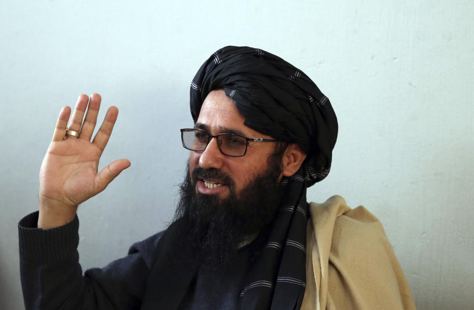 In this Saturday, Dec. 14, 2019, photo, Maulvi Niaz Mohammad, 45, speaks during an interview with The Associated Press inside the Pul-e-Charkhi jail in Kabul, Afghanistan. Thousands of Taliban prisoners jailed as insurgents see a peace deal being hammered out in Qatar as their ticket to freedom. Prisoner release is a key pillar of any agreement the U.S. strikes with the Taliban to end Afghanistan’s 18-year war. (AP Photo/Rahmat Gul)