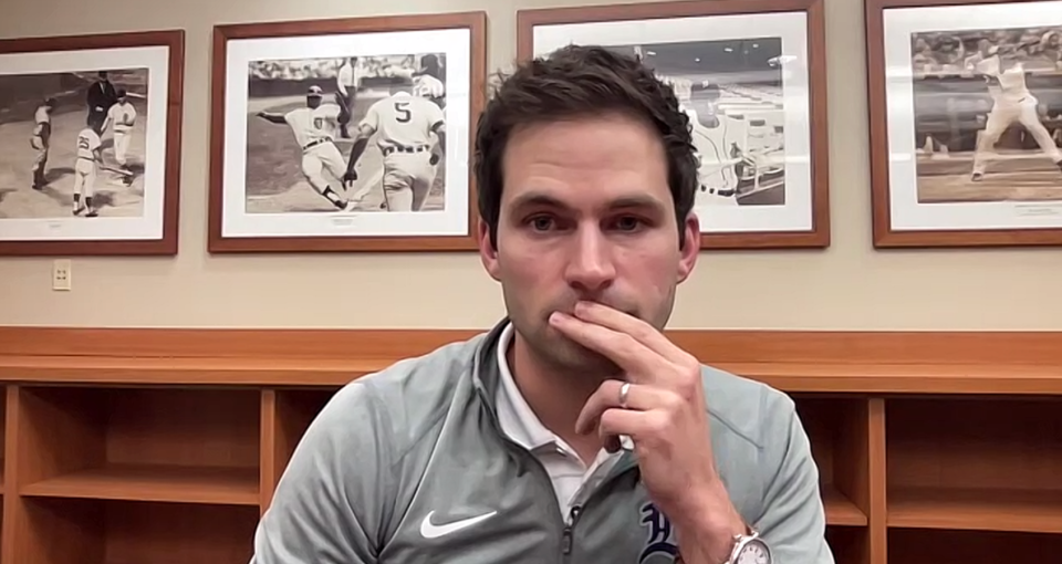 Tigers president of baseball operations Scott Harris fields questions in his post-trade deadline Zoom call with the media on Tuesday, Aug. 1, 2023.