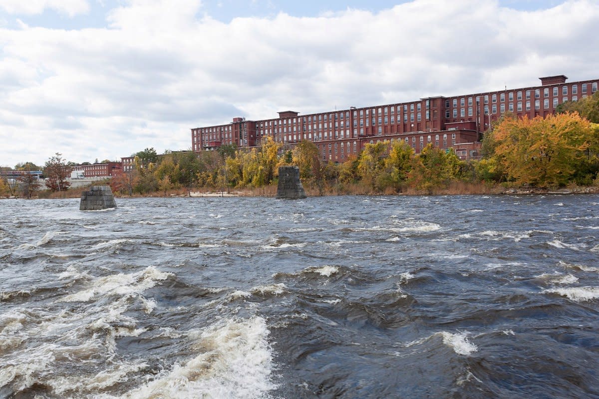 The rushing Merrimack River in Manchester, New Hampshire