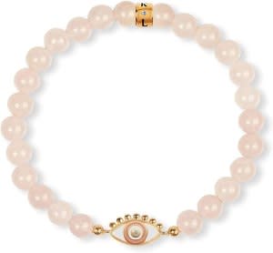 KARMA AND LUCK Women's Rose Quartz 18K Gold Plated Evil Eye Bracelet