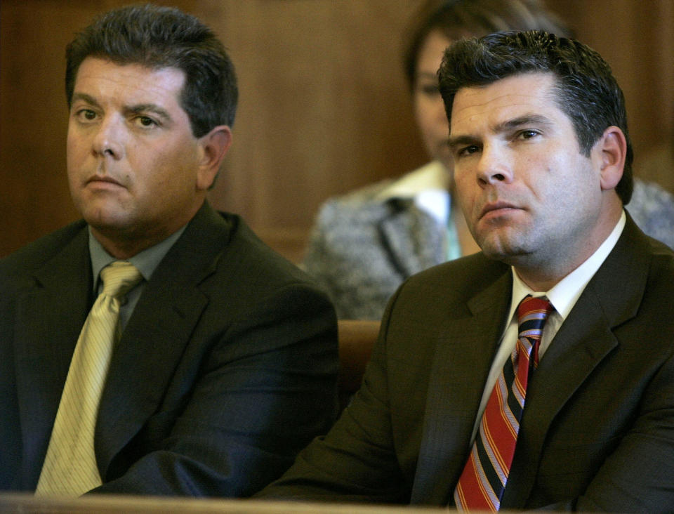 The Station nightclub owners Michael, left, and Jeffrey Derderian, right, pleaded no contest to 100 counts of misdemeanor manslaughter and agreed to a deal.  Michael spent 33 months in prison, while Jeff had to do 500 hours of community service.  / Credit: AP