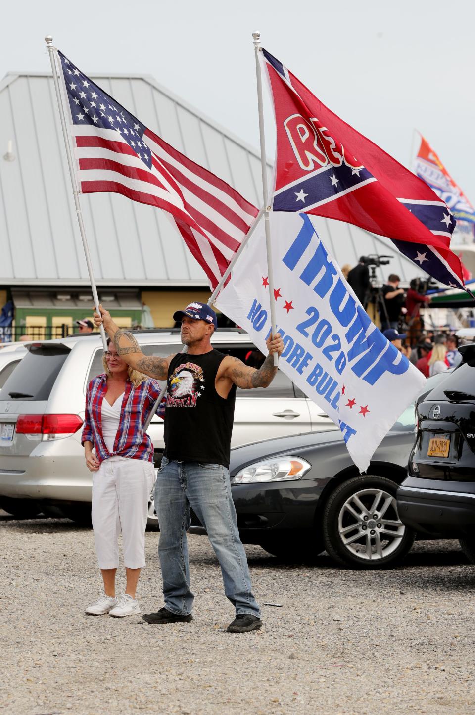 President Trump supporters gather in Harrison Township, Michigan, ahead of a rally with Donald Trump Jr. and Kid Rock on Sept. 14.