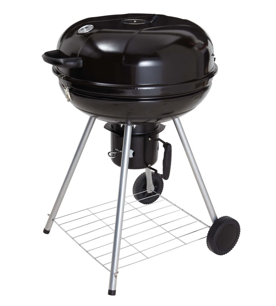 <p>Cheap and cheerful, this kettle BBQ can serve up to 10 people and is perfect for open grilling or slower, closed lid cooking. A handy lower shelf and front basket are great for holding all your BBQ condiments and accessories.</p><p><strong>£39, George at Asda</strong> <a rel="nofollow noopener" href="https://direct.asda.com/george/home-garden/bbqs-outdoor-heating/expert-grill-56cm-classic-kettle-bbq/001679258,default,pd.html" target="_blank" data-ylk="slk:BUY NOW;elm:context_link;itc:0;sec:content-canvas" class="link ">BUY NOW</a></p>