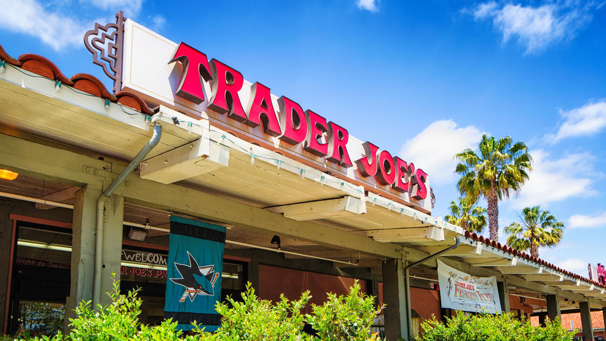 Campbell, USA - May 9, 2016: Trader Joe's grocery store in campbell California with sign above the entrance.