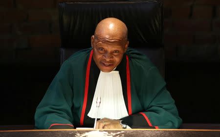 South Africa's Chief Justice Mogoeng Mogoeng gestures as he makes a ruling at the Constitutional Court in Johannesburg, South Africa ,June 22,2017. REUTERS/Siphiwe Sibeko