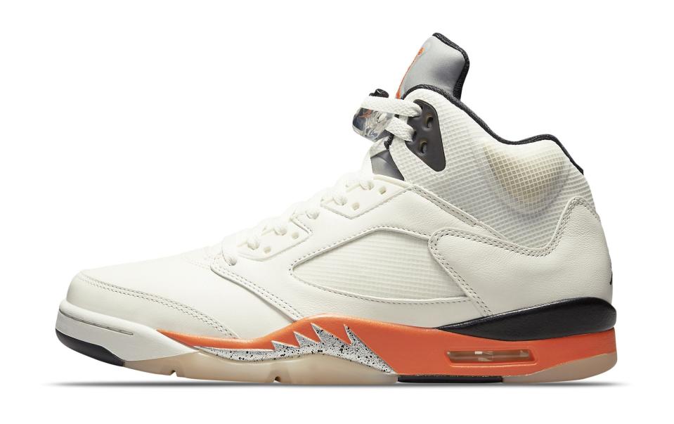 The lateral side of the Air Jordan 5 “Orange Blaze.” - Credit: Courtesy of Nike