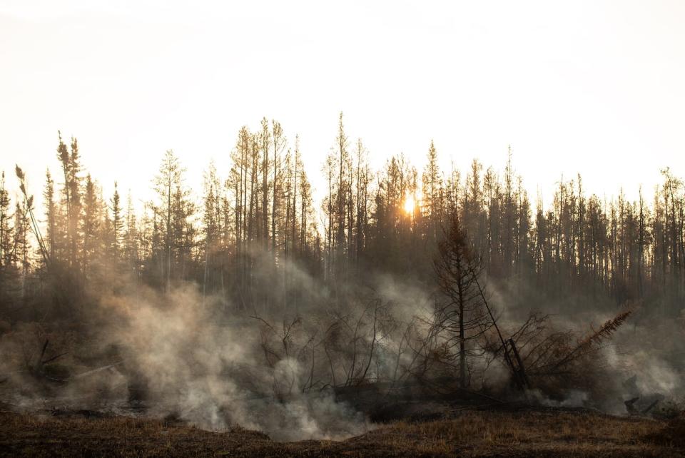 Fire continues to burn underground near Enterprise, Northwest Territories on Wednesday October 11, 2023.