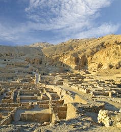 <span class="caption">Deir el-Medina, the place the workers called home.</span> <span class="attribution"><a class="link " href="http://www.shutterstock.com/pic-223336390/stock-photo-the-site-deir-al-medina-ancient-egyptian-workers-town-near-the-valley-of-kings-at-luxor-egypt.html?src=hj5q-JOL11jp7jOjgm8KNA-1-34&ws=1" rel="nofollow noopener" target="_blank" data-ylk="slk:Pecold/Shutterstock;elm:context_link;itc:0;sec:content-canvas">Pecold/Shutterstock</a></span>