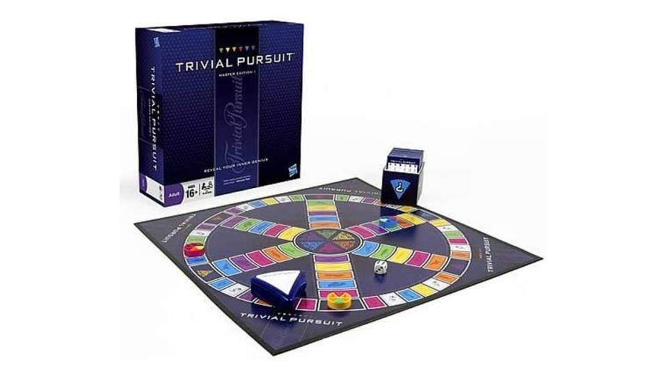 <div class="inline-image__caption"><p><a href="https://www.amazon.com/Trivial-Pursuit-Master-Trivia-Exclusive/dp/B003EYUTW8/ref=sr_1_1_sspa?keywords=trivial+pursuit&qid=1571771846&sr=8-1-spons&psc=1&spLa=ZW5jcnlwdGVkUXVhbGlmaWVyPUEyUVRRUE82WDNSQVRYJmVuY3J5cHRlZElkPUEwNzI3NzQ1MUFVOFBNMEw0OUFSWSZlbmNyeXB0ZWRBZElkPUEwNDI1OTQyMTcyNkI4TUNWQjRHNCZ3aWRnZXROYW1lPXNwX2F0ZiZhY3Rpb249Y2xpY2tSZWRpcmVjdCZkb05vdExvZ0NsaWNrPXRydWU=" rel="nofollow noopener" target="_blank" data-ylk="slk:Hasbro Gaming Trivial Pursuit Master Edition;elm:context_link;itc:0;sec:content-canvas" class="link ">Hasbro Gaming Trivial Pursuit Master Edition</a>, $34</p></div>