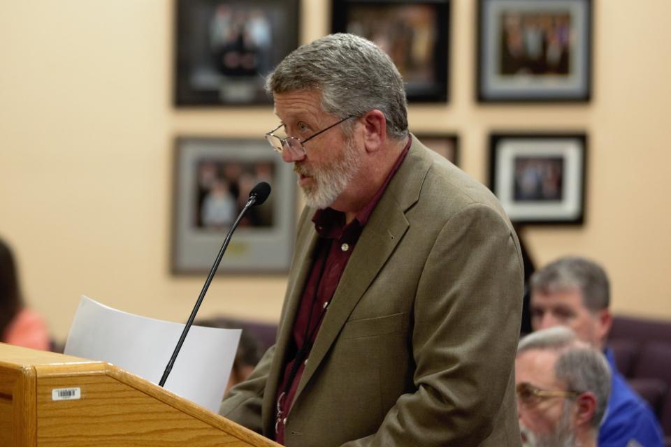 Las Cruces Public Schools Chief Financial Officer Ed Ellison presents the district's operational budget for 2019-20 at the school board meeting on Tuesday, May 21, 2019.