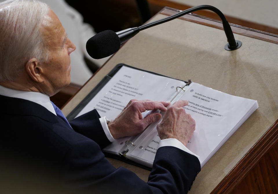 WASHINGTON, DC - MARCH 07: President Joe Biden delivers his State of the Union address to a joint session of Congress on Capitol Hill on Thursday, March 7, 2024 in Washington, DC. (Photo by Jabin Botsford/The Washington Post via Getty Images)