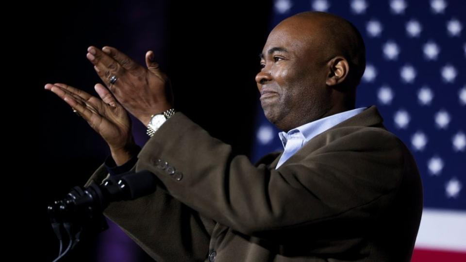 Democratic Senate candidate Jaime Harrison thanks his supporters after conceding to his opponent, incumbent Sen. Lindsey Graham, in Columbia, South Carolina last Tuesday night. (Photo by Michael Ciaglo/Getty Images)