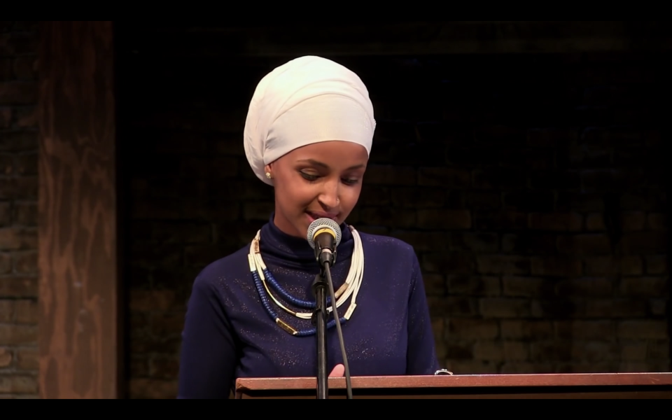 Ilhan Omar giving a speech