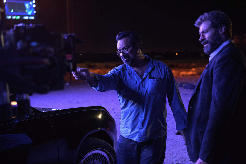 James Mangold and Hugh Jackman on the set of 2017's Logan. (Ben Rothstein/20th Century Studios)