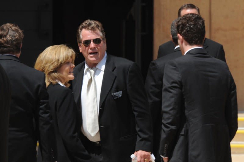 Ryan O'Neal, seen at Farrah Fawcett's funeral, died Friday. File Photo by Jim Ruymen/UPI