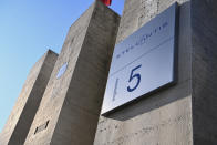 The new Stellantis logo is seen on the day of the stock market debut, at the historic Mirafiori headquarters in Turin, Italy, Monday, Jan. 18, 2021. Stellantis, the car company combining PSA Peugeot and Fiat Chrysler, was launched Monday on the Milan and Paris stock exchanges, giving life to the fourth-largest car company in the world. (Marco Alpozzi/LaPresse via AP)