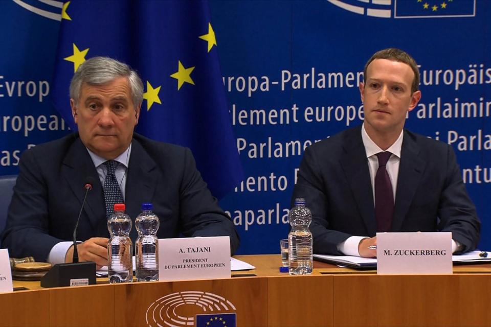 European parliament president Antonio Tajani with Mr Zuckerberg (AFP/Getty Images)