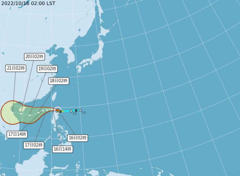 颱風預測路徑。（圖／中央氣象局）