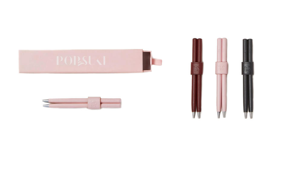 <p>Leather pen set, $25, <a rel="nofollow noopener" href="https://www.popandsuki.com/products/leather-pen-set" target="_blank" data-ylk="slk:popandsuki.com;elm:context_link;itc:0;sec:content-canvas" class="link ">popandsuki.com</a> </p>